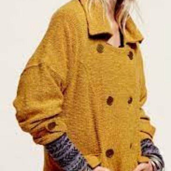 Free People Slouchy Textured Wool Mustard Jacket Wool Blend Women's Size Small - Picture 2 of 9